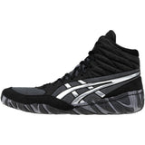 ASICS Aggressor 6 Wrestling Shoes in Black and Silver side view 2
