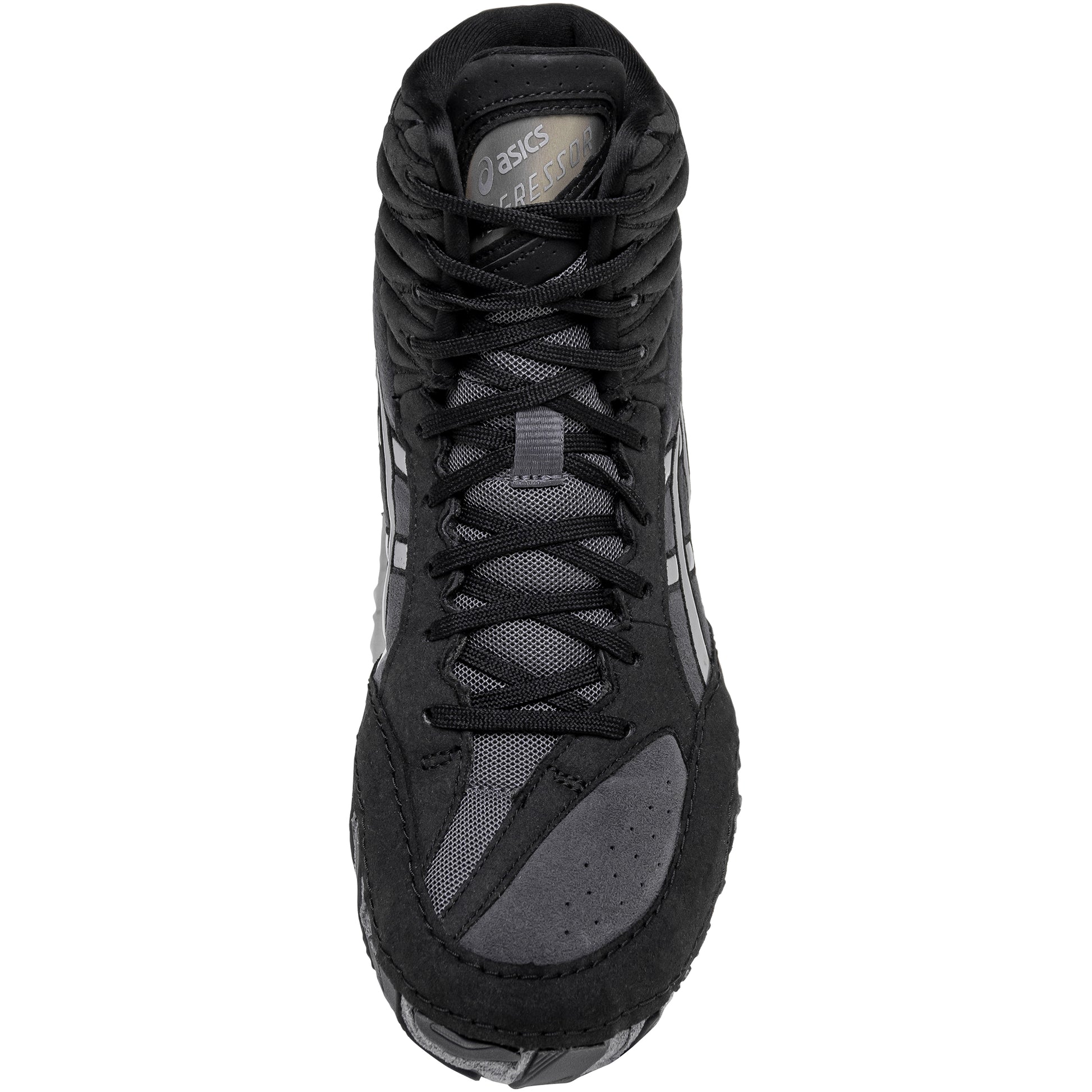 ASICS Aggressor 6 Wrestling Shoes in Black and Silver top view