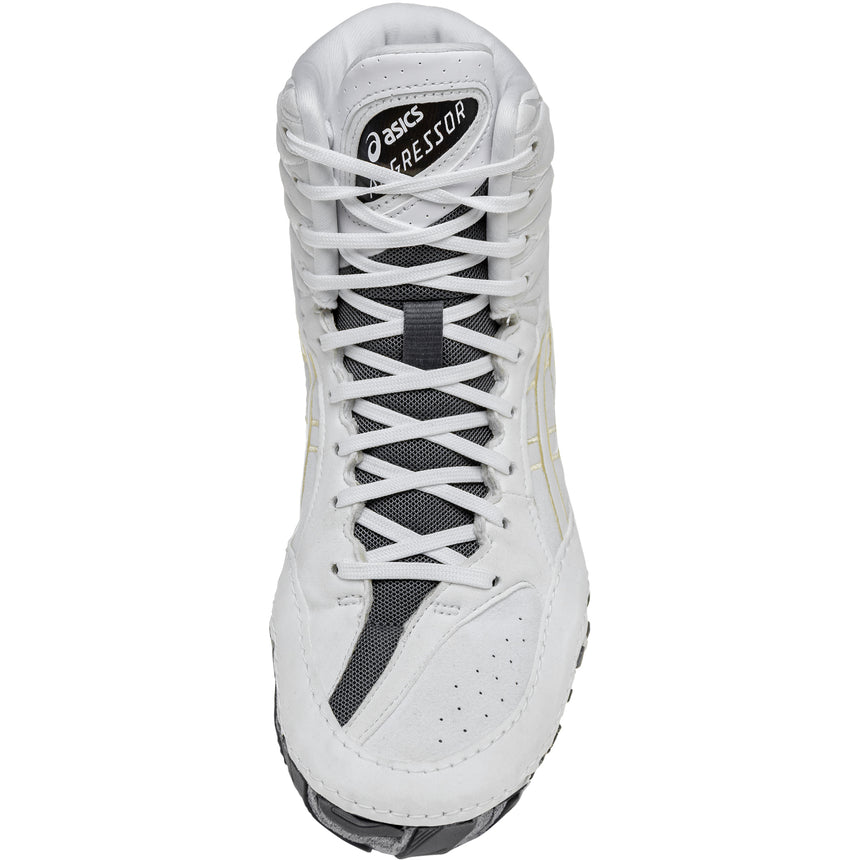 ASICS Aggressor 6 Wrestling Shoes in White and Gold top view