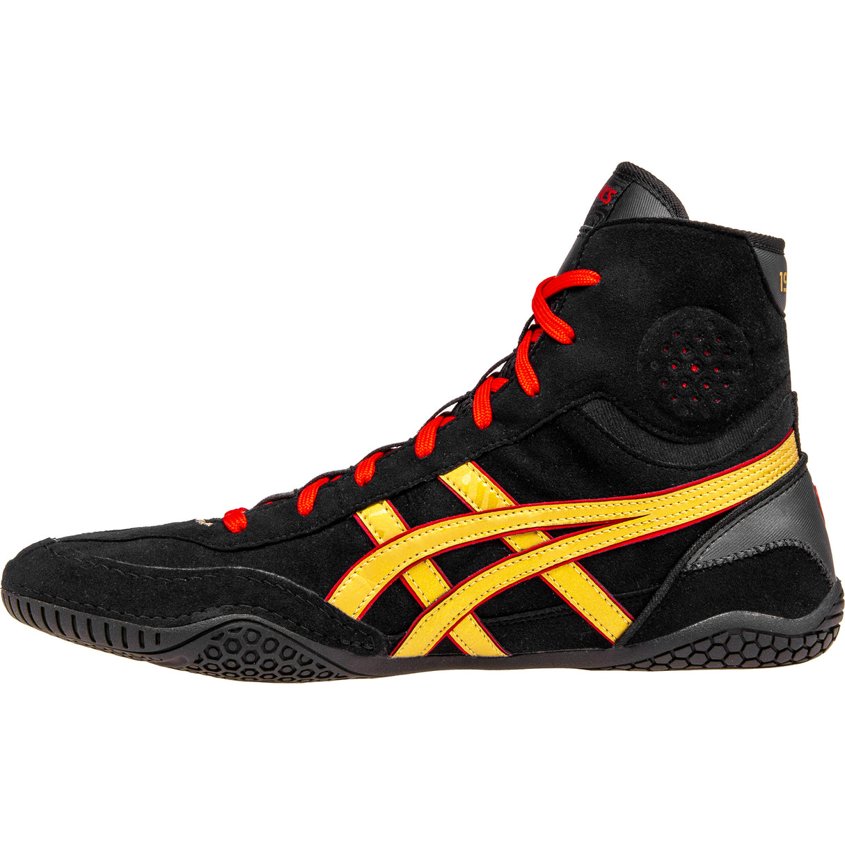 ASICS Dan Gable EVO 3 Wrestling Shoes – Black Pure Gold – side view 2