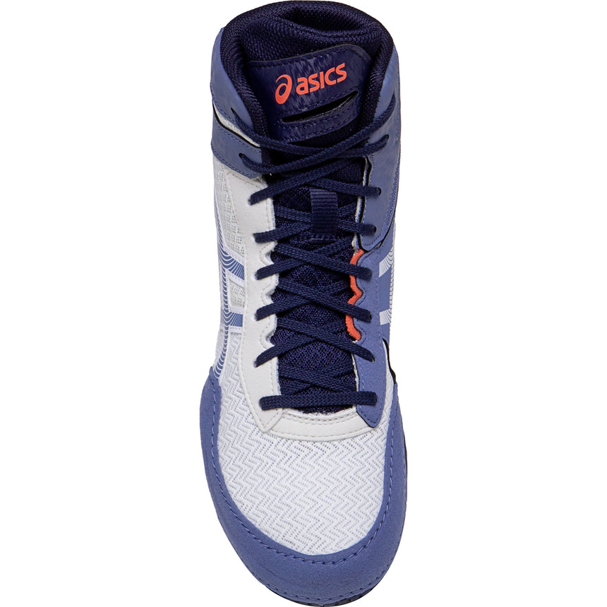 ASICS Matcontrol 3 Wrestling Shoes in White and Blue top view