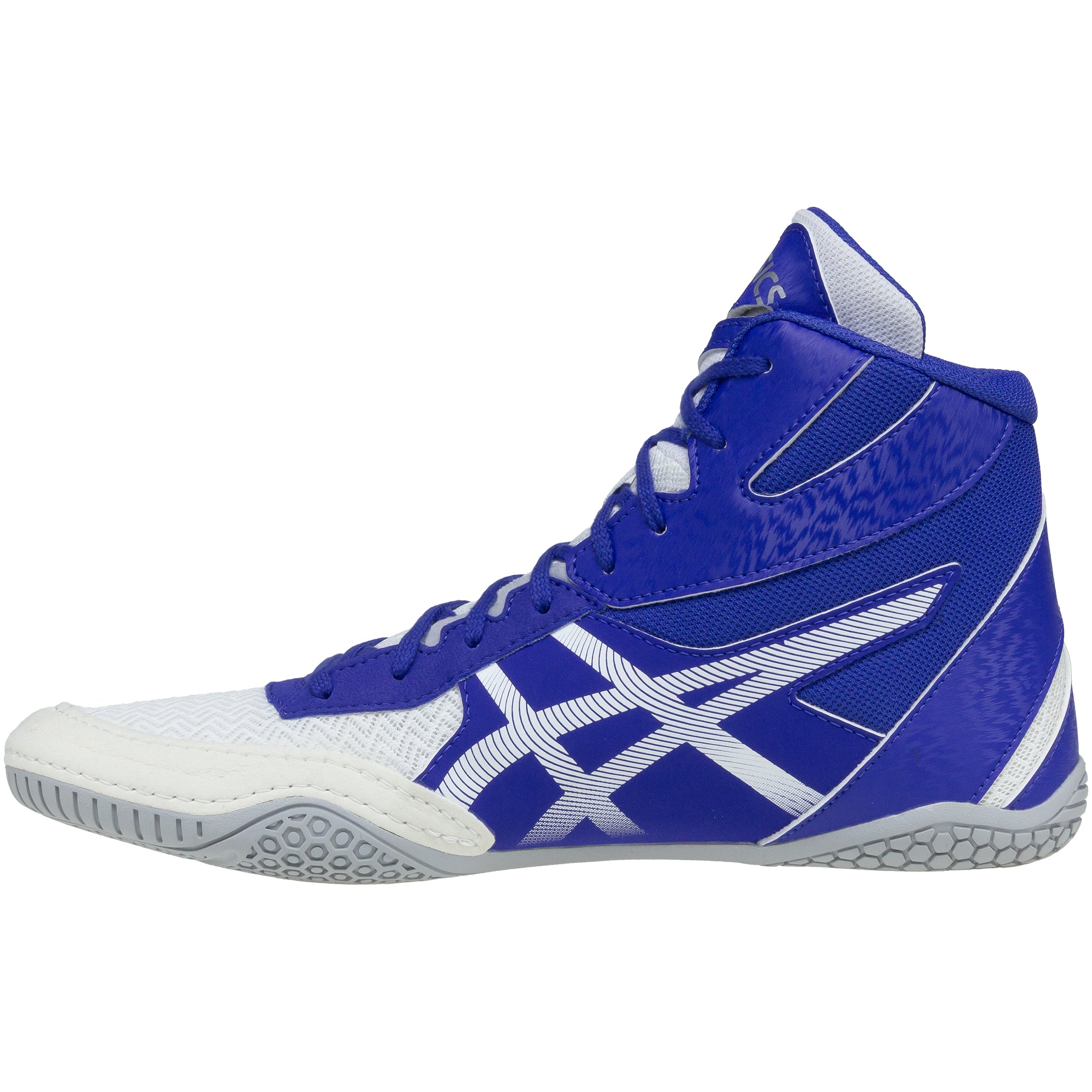 ASICS Matcontrol 3 Wrestling Shoes in White and Royal side view 2