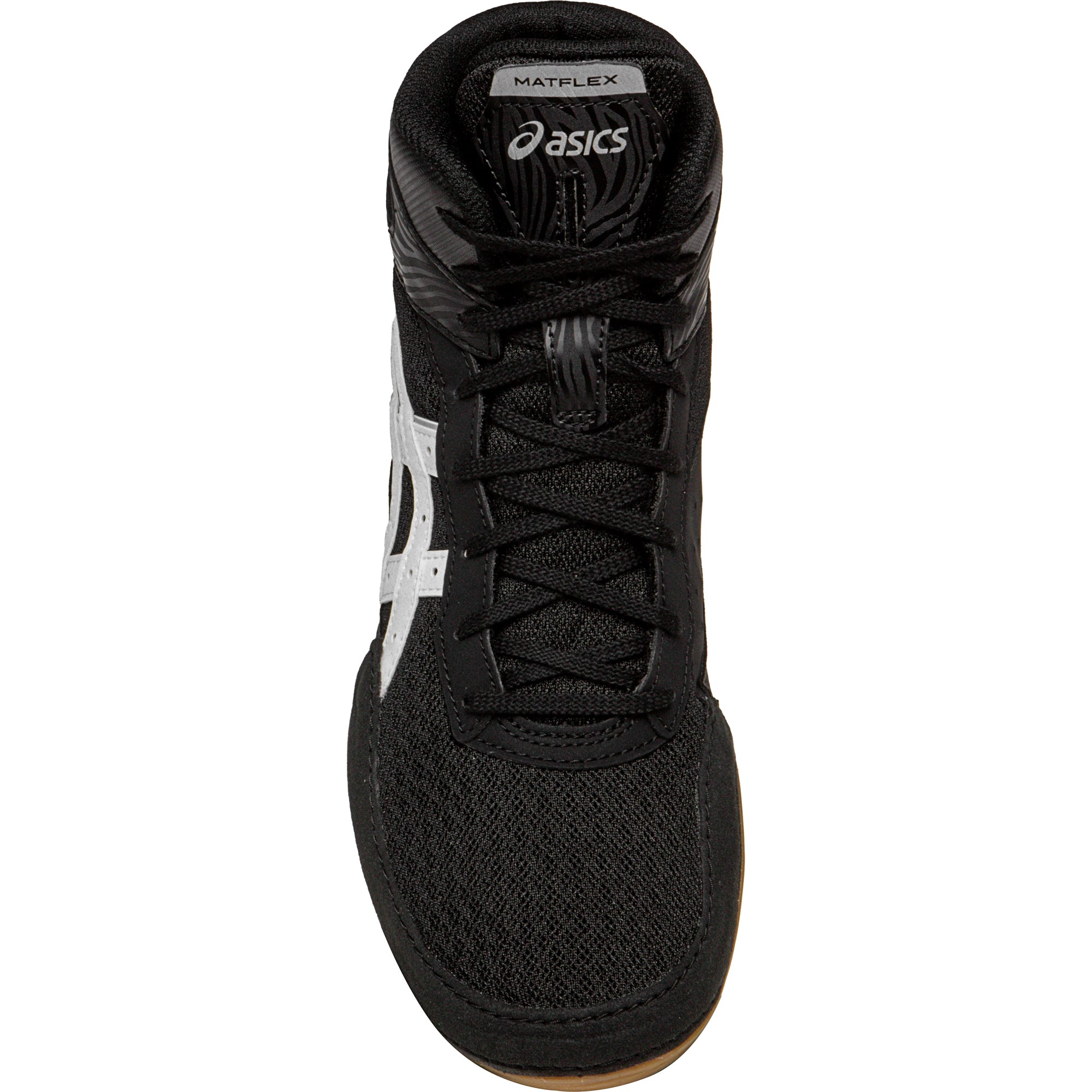 ASICS Matflex 7 Kids Wrestling Shoes in Black and White top view