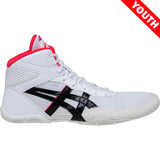 ASICS Matflex 7 Kids Wrestling Shoes in White, Black, and Pink side view