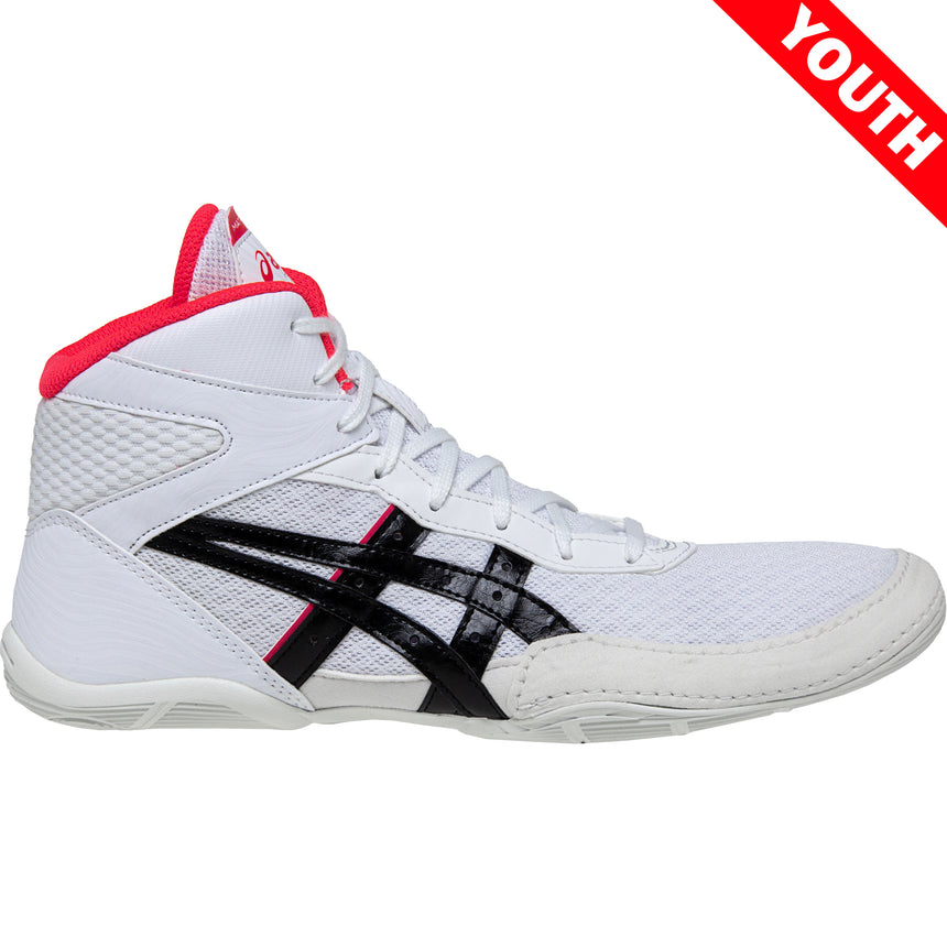 ASICS Matflex 7 Kids Wrestling Shoes in White, Black, and Pink side view
