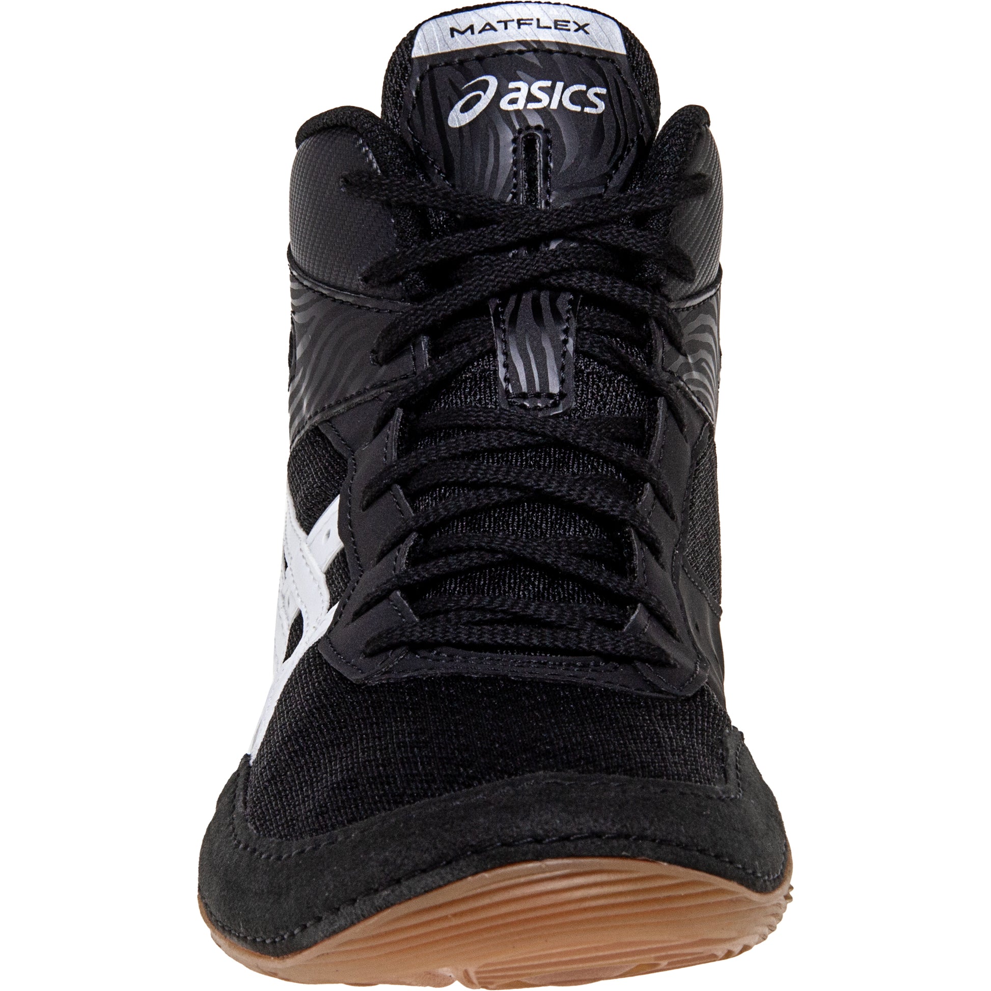 ASICS Matflex 7 Wrestling Shoes in Black and White front view