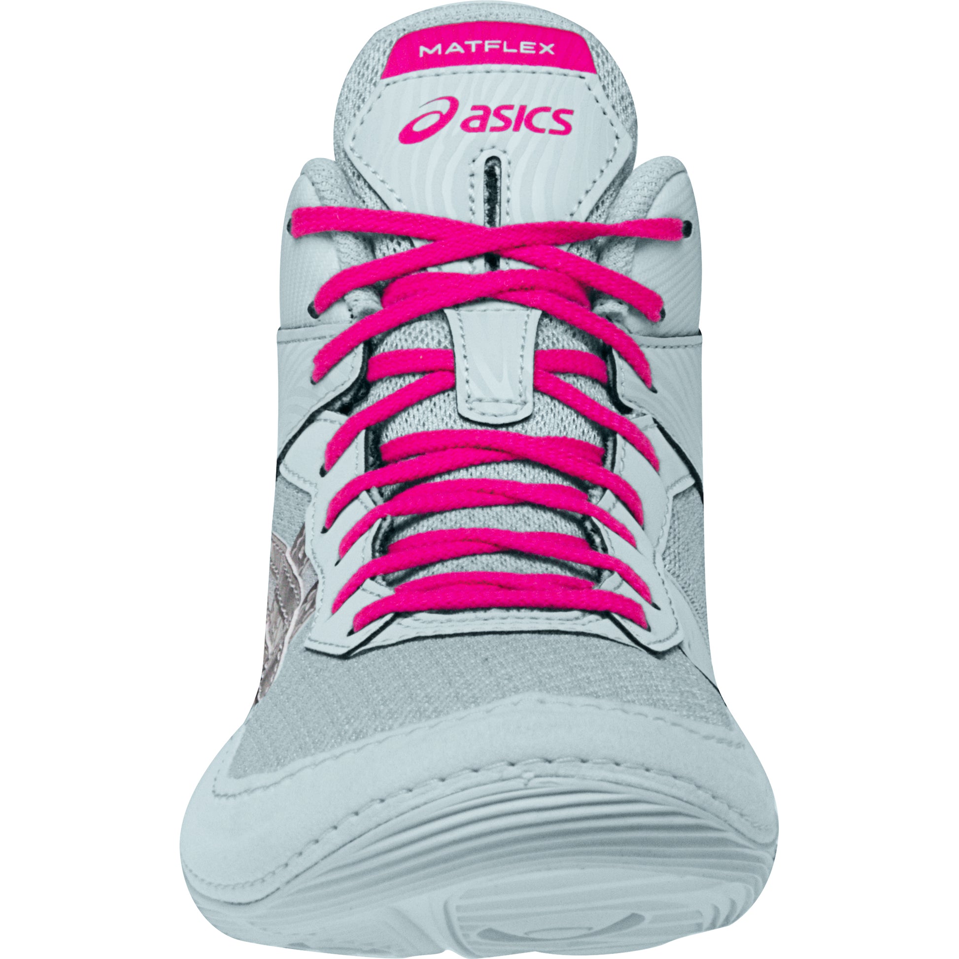 ASICS Matflex 7 Wrestling Shoes in Grey and Silver front view