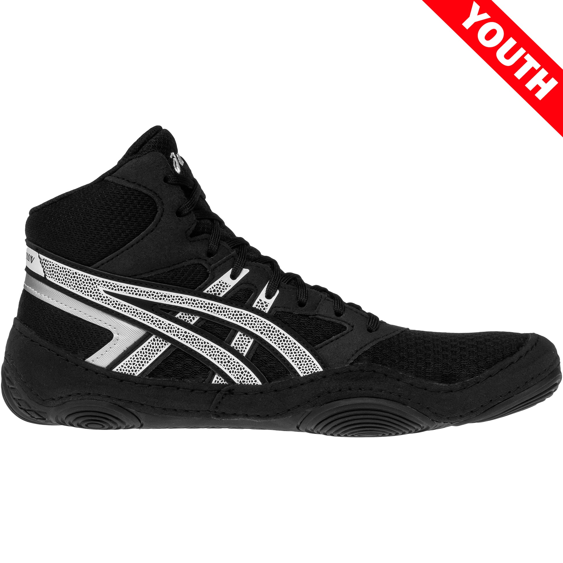 ASICS Snapdown 4 Kids Wrestling Shoes in Black and White side view
