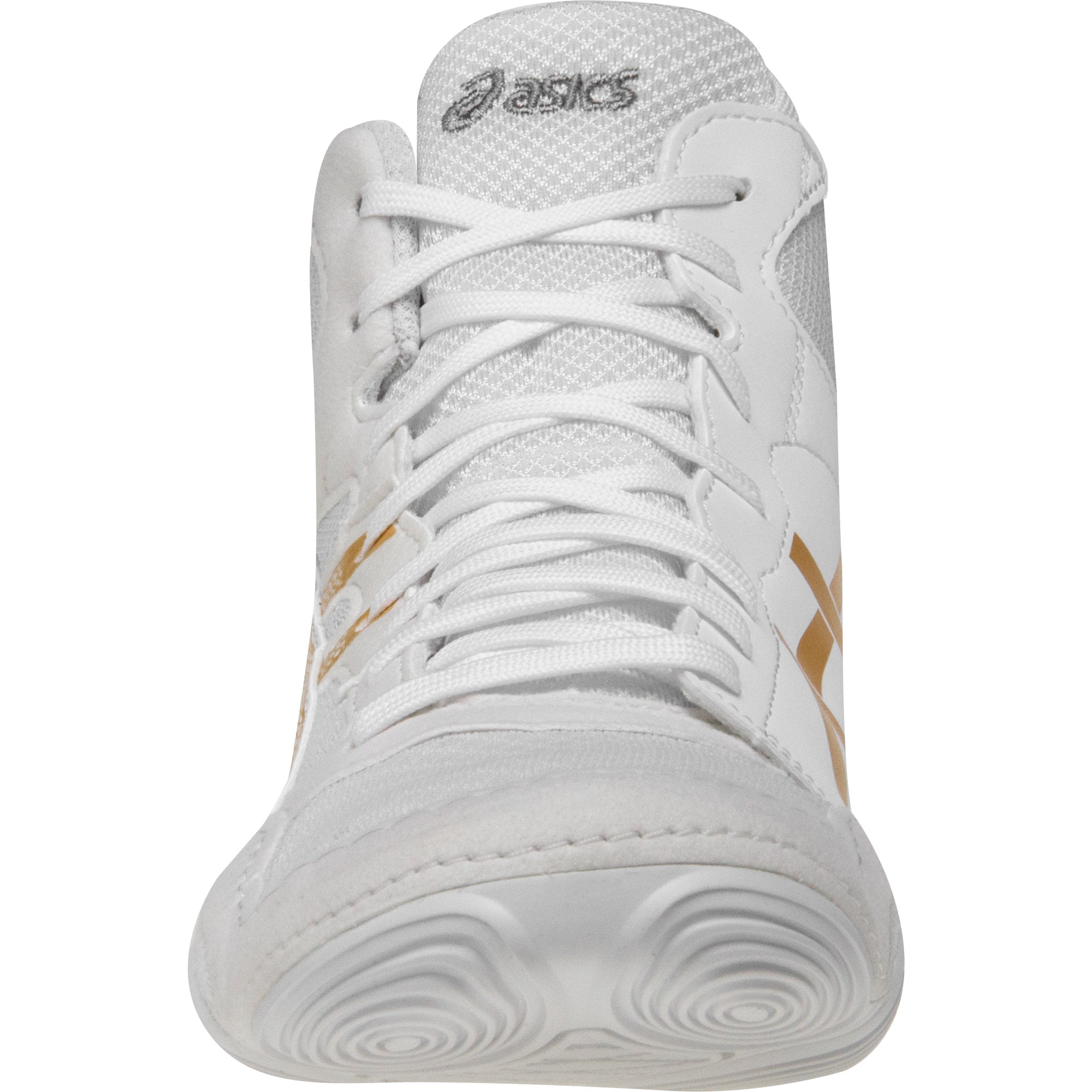 ASICS Snapdown 4 Kids Wrestling Shoes in White and Gold front view