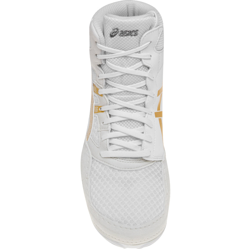 ASICS Snapdown 4 Kids Wrestling Shoes in White and Gold top view