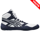 ASICS Snapdown 4 Kids Wrestling Shoes in White and Silver side view