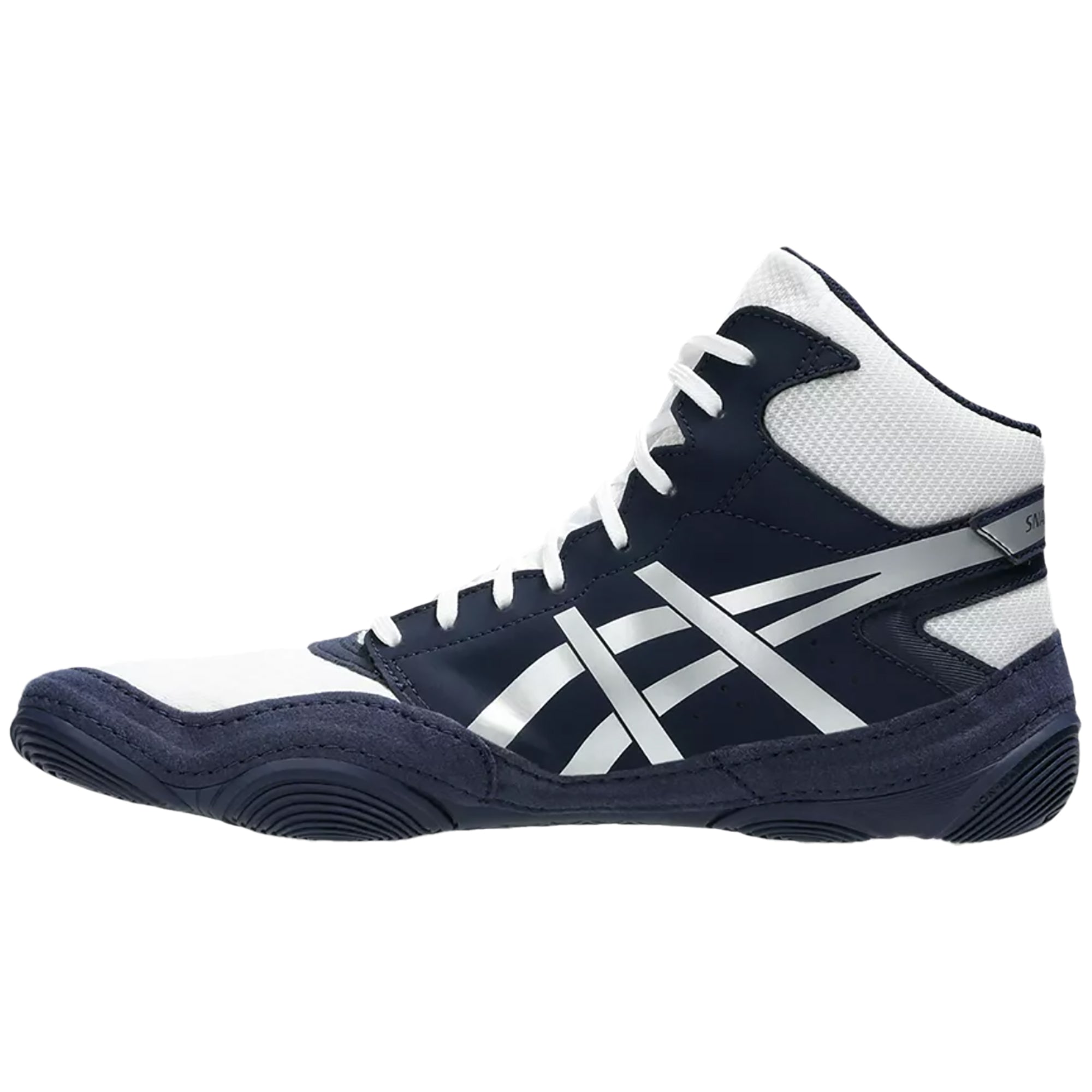 ASICS Snapdown 4 Wide Wrestling Shoes in Navy and Silver side view 2
