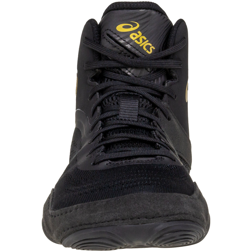 ASICS Split Elite Wrestling Shoes in Black and Gold front view