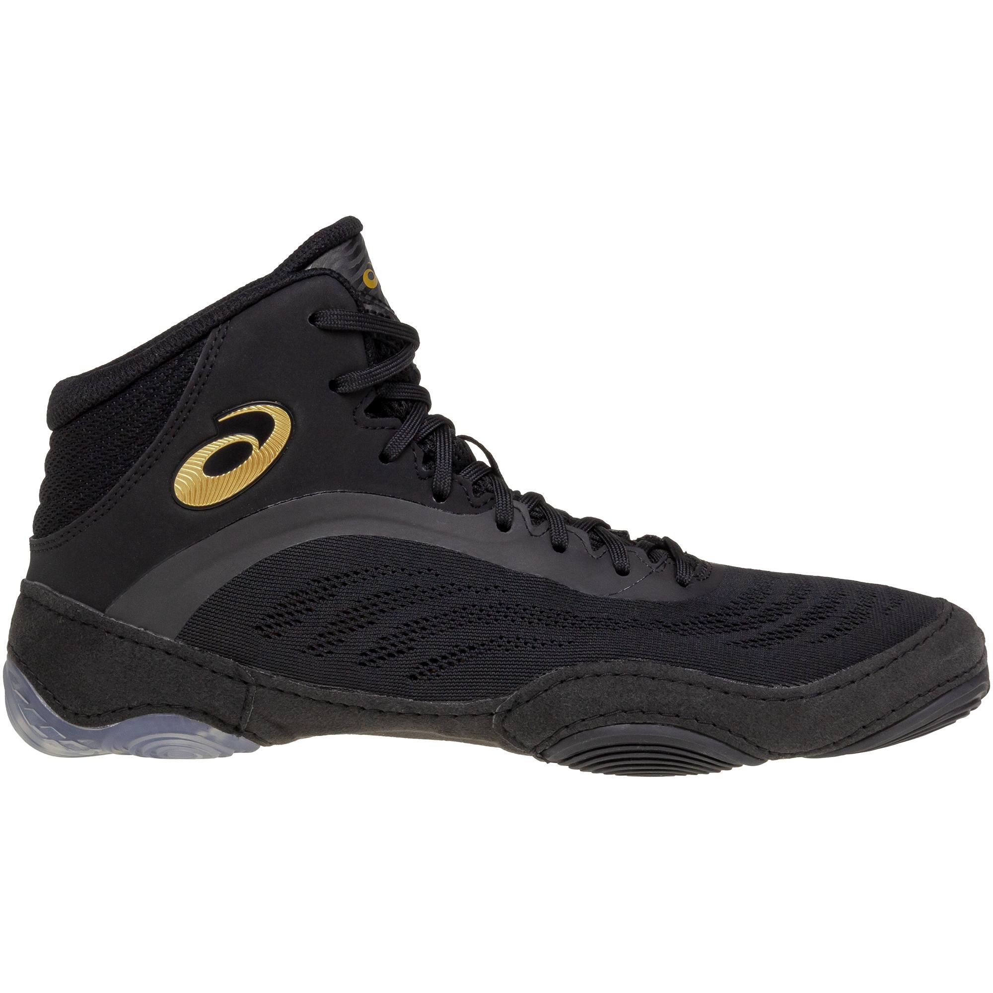 ASICS Split Elite Wrestling Shoes in Black and Gold side view