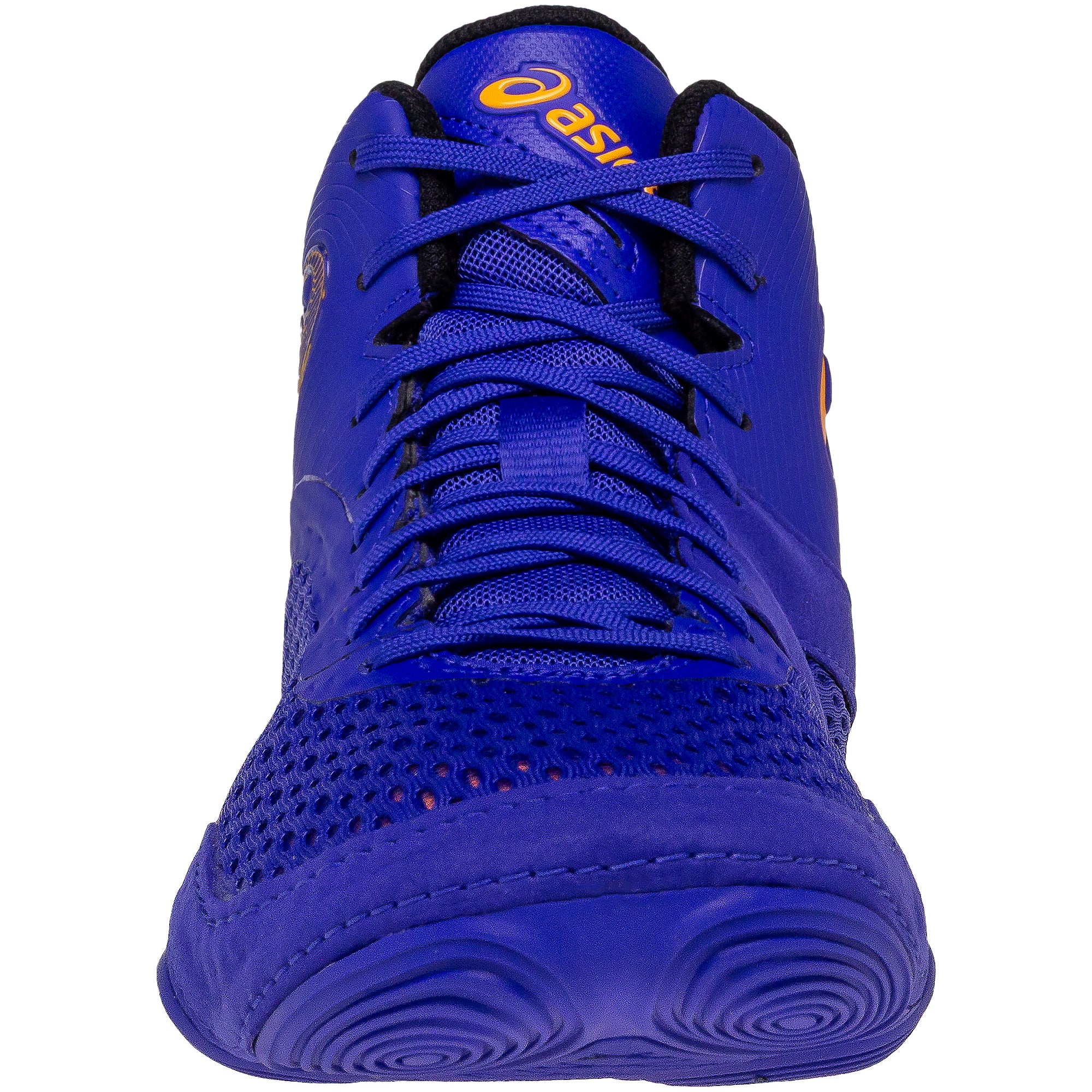 ASICS Split Elite Wrestling Shoes in Royal and Orange front view