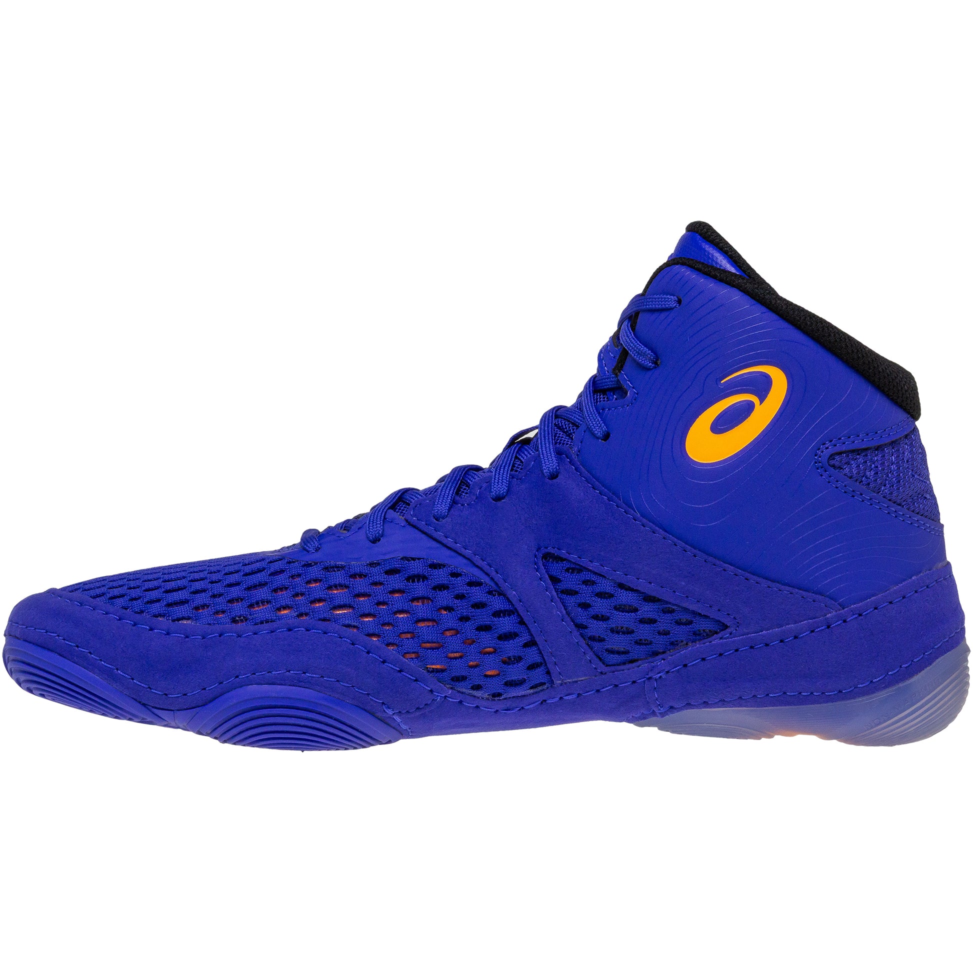 ASICS Split Elite Wrestling Shoes in Royal and Orange side view 2