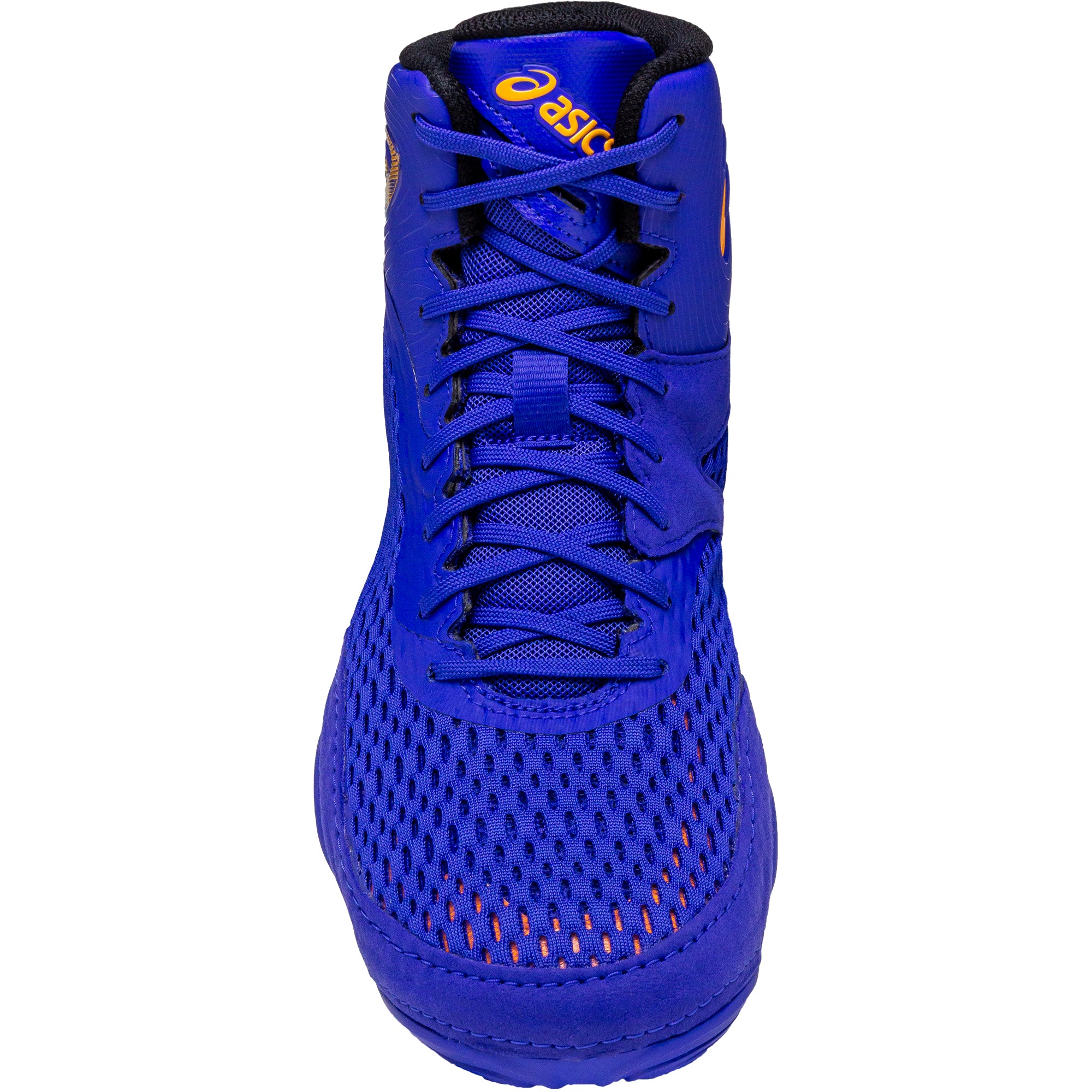 ASICS Split Elite Wrestling Shoes in Royal and Orange top view