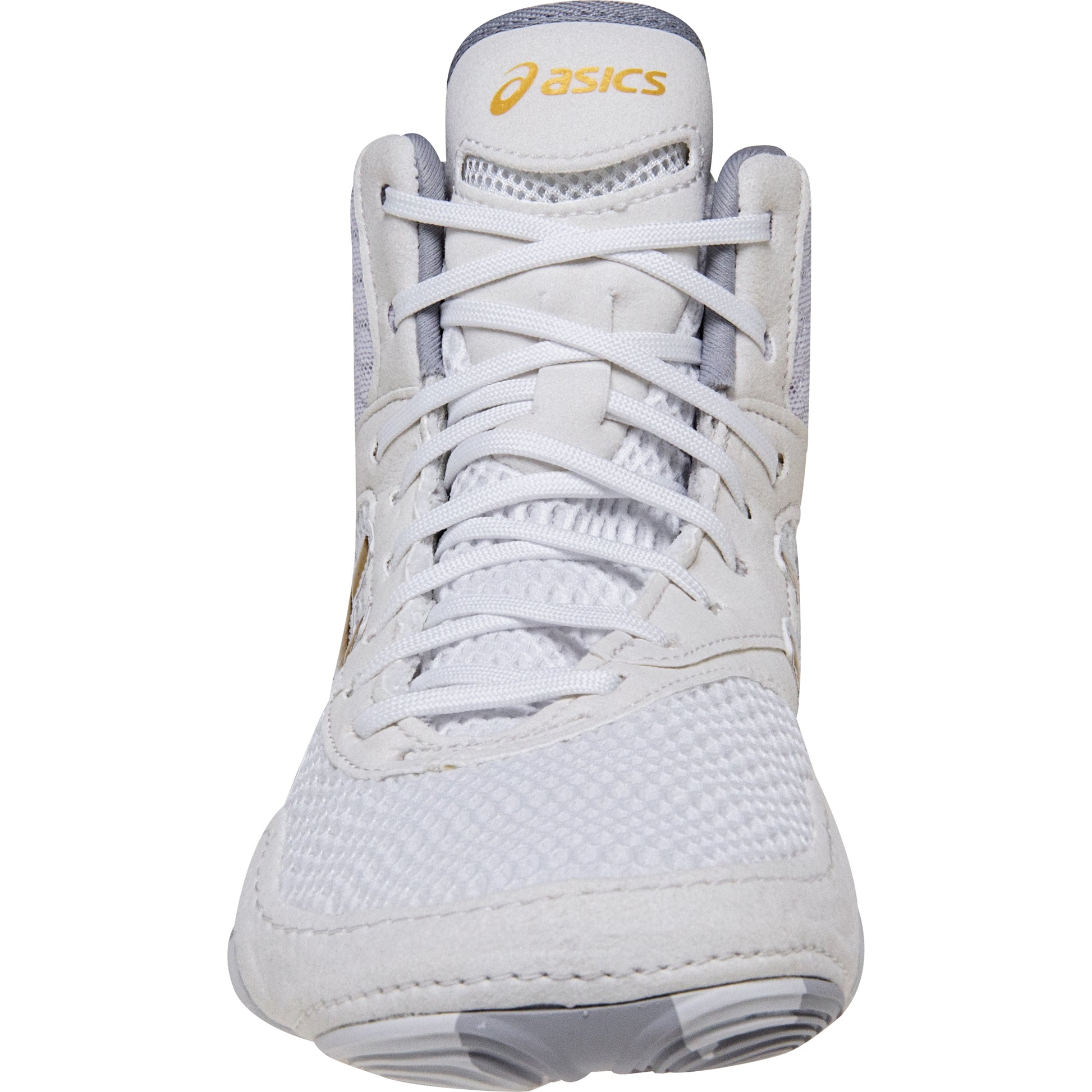 ASICS Women’s MatBlazer Wrestling Shoes in White and Gold front view
