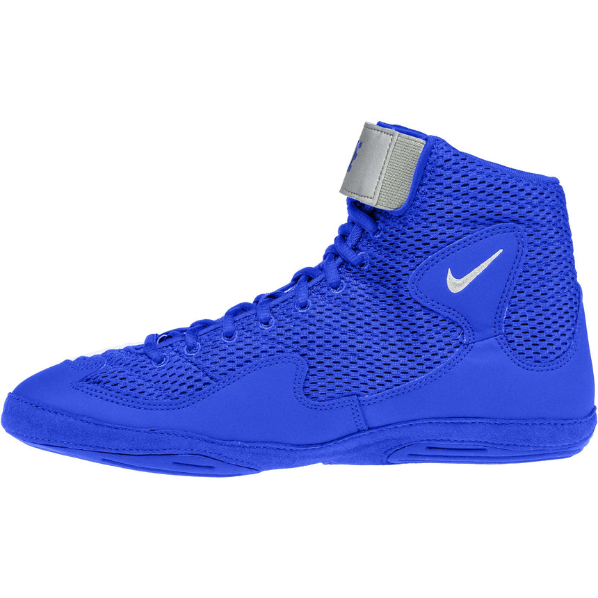 Nike Inflict 3 Wrestling Shoes in Royal and Silver side view 2