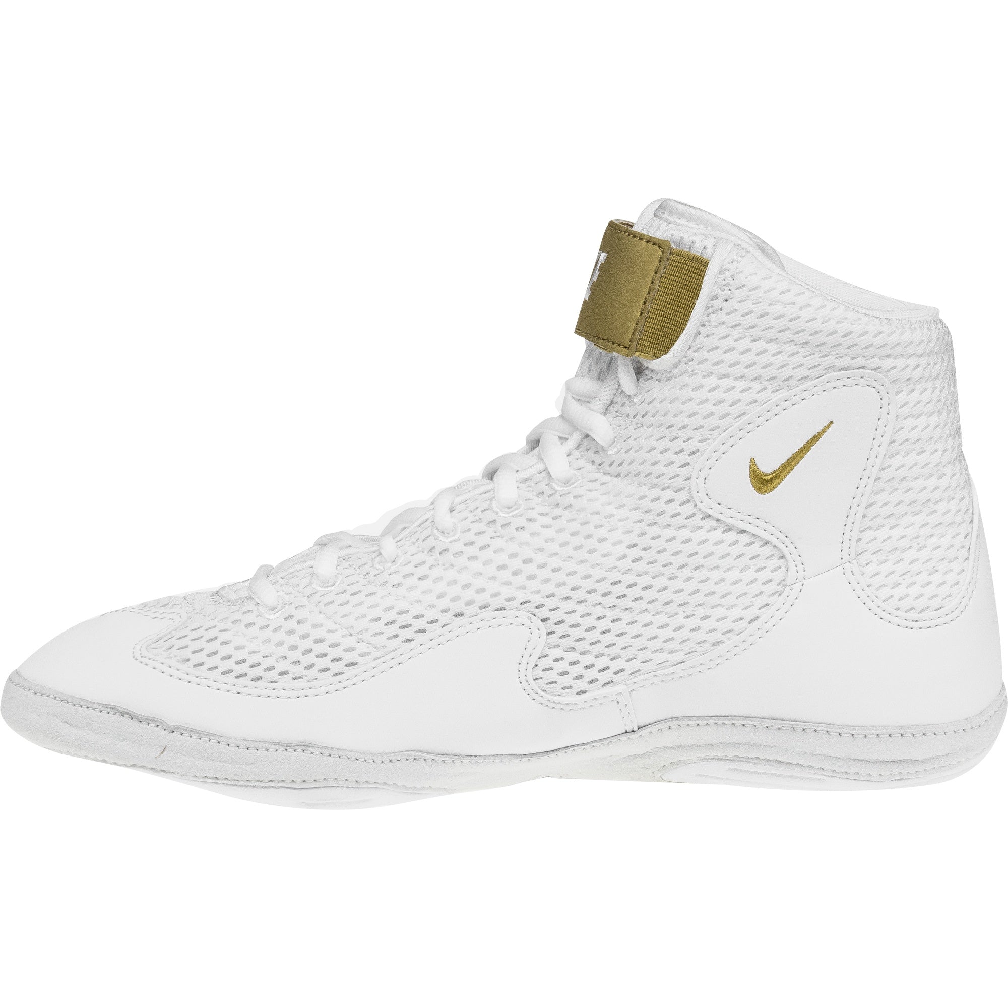 Nike Inflict 3 Wrestling Shoes in White and Gold side view 2