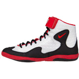 Nike Inflict 3 Wrestling Shoes in White, Red, and Black side view 2