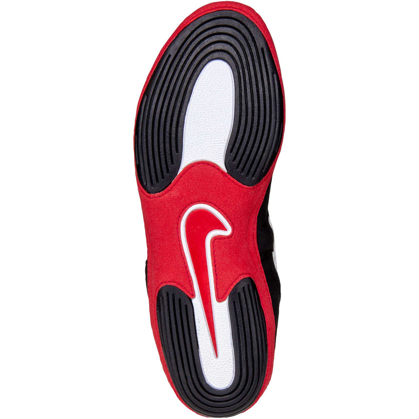 Nike Inflict 3 Wrestling Shoes in White, Red, and Black sole view