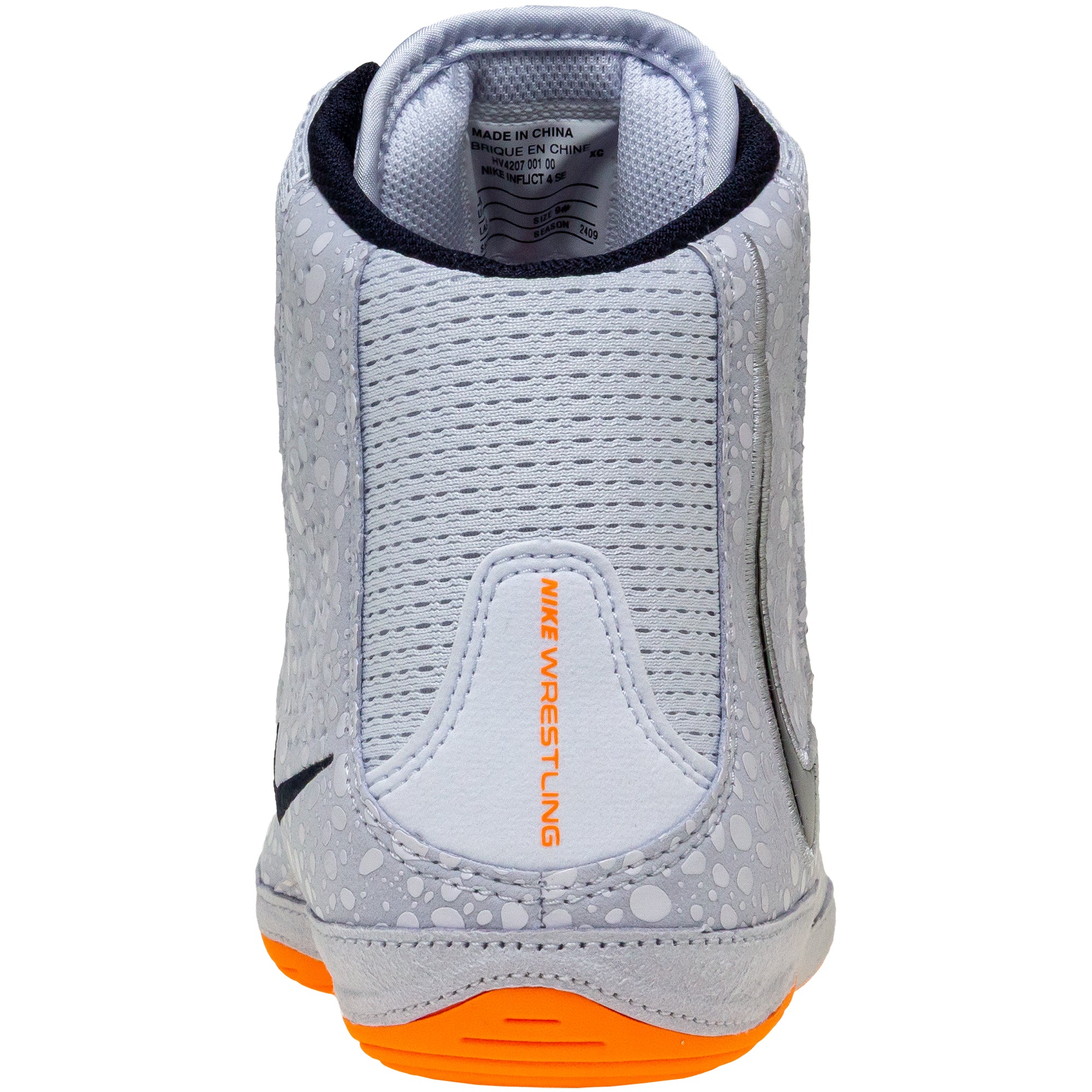 Nike Inflict 4 SE Wrestling Shoes in Grey and Orange back view