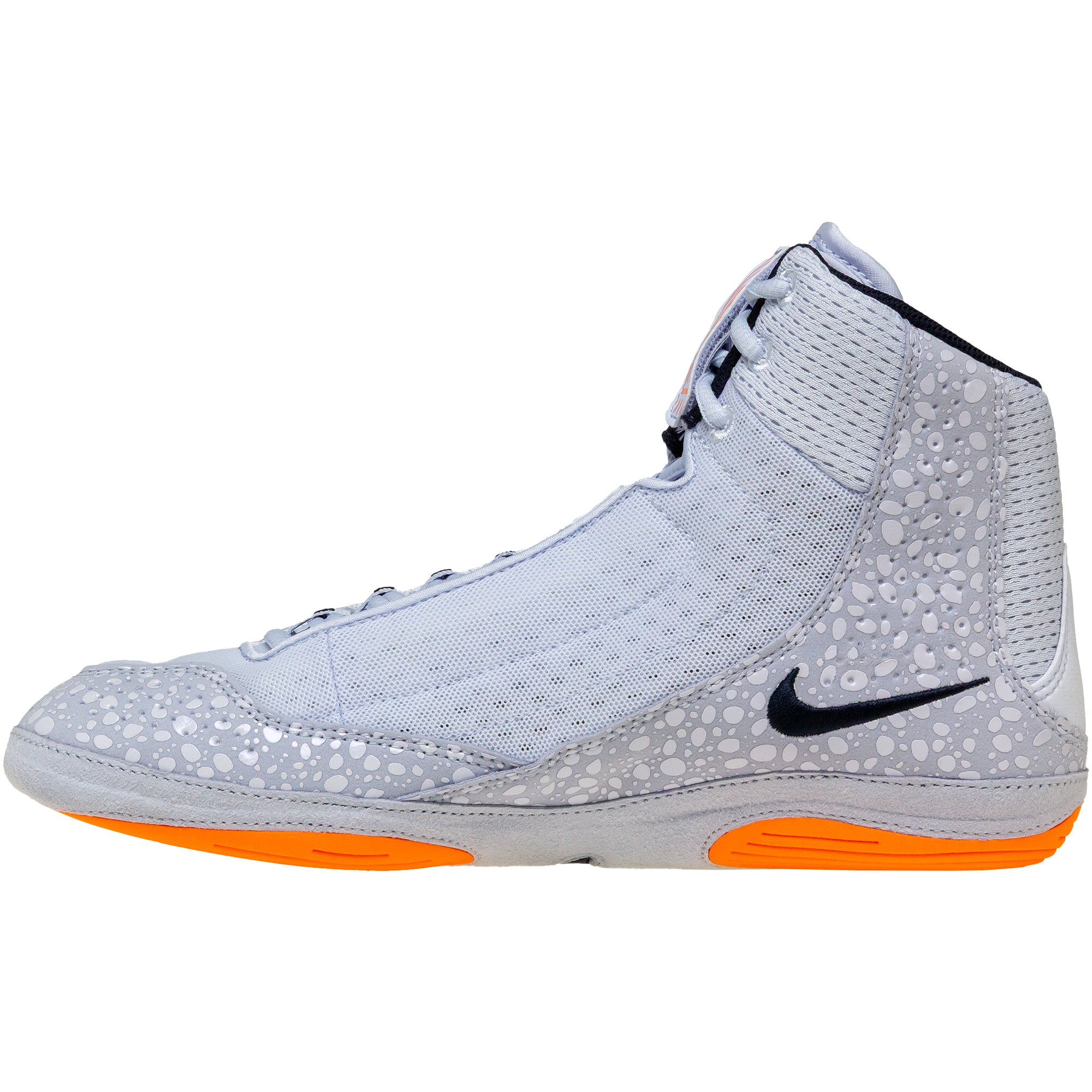 Nike Inflict 4 SE Wrestling Shoes in Grey and Orange side view 2