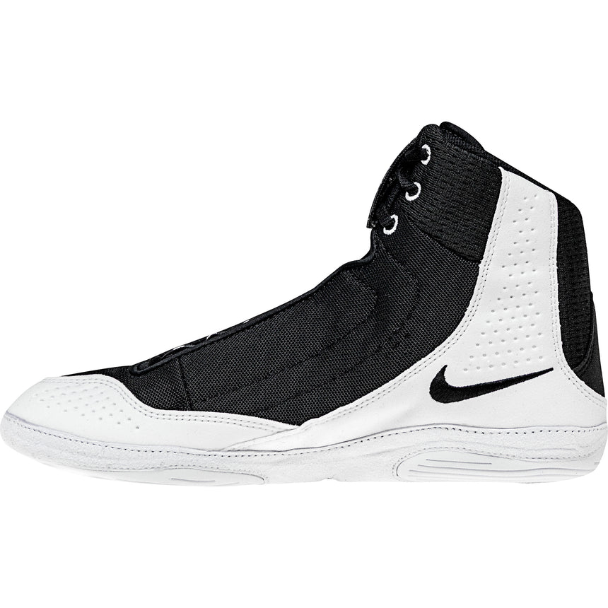 Nike Inflict 4 Wrestling Shoes in Black and White side view 2