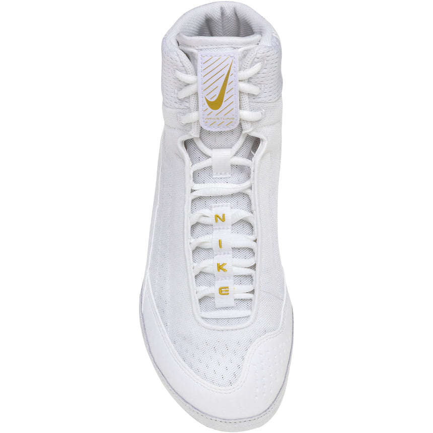 Nike Inflict 4 Wrestling Shoes in White and Gold top view