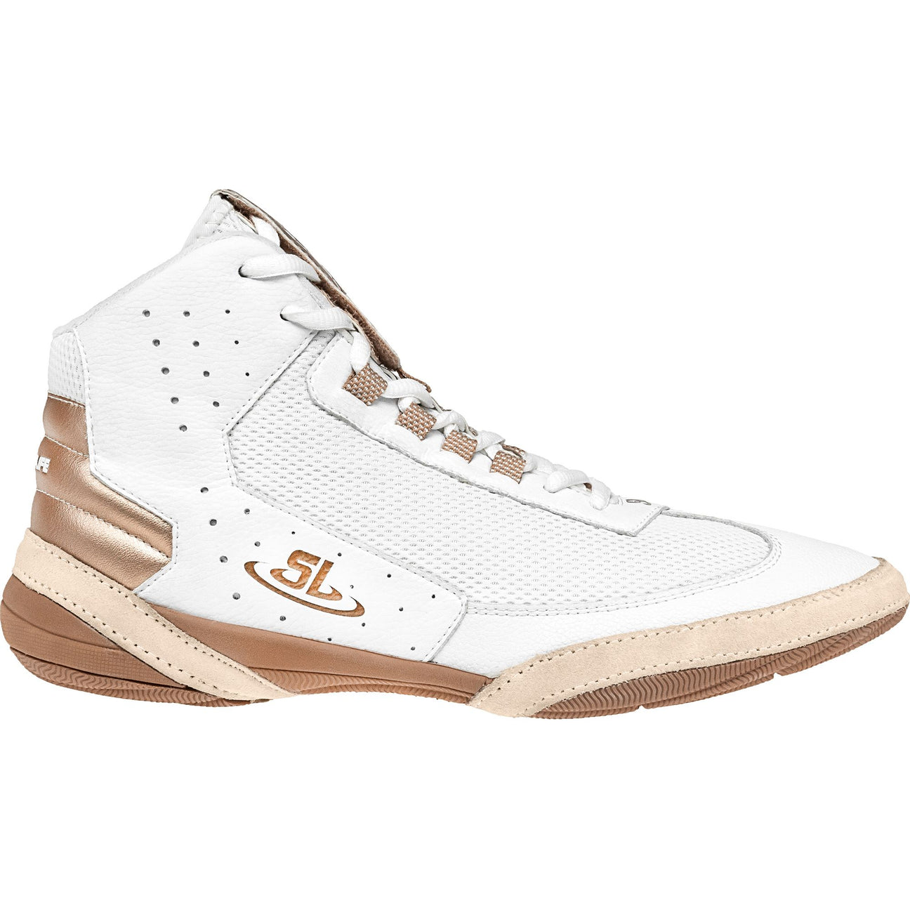 ScrapLife Ascend One Wrestling Shoes in White and Gold side view