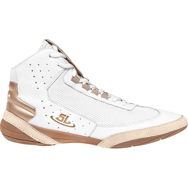 ScrapLife Ascend One Wrestling Shoes in White and Gold side view