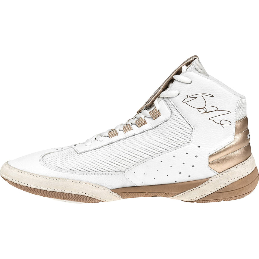 ScrapLife Ascend One Wrestling Shoes in White and Gold side view 2