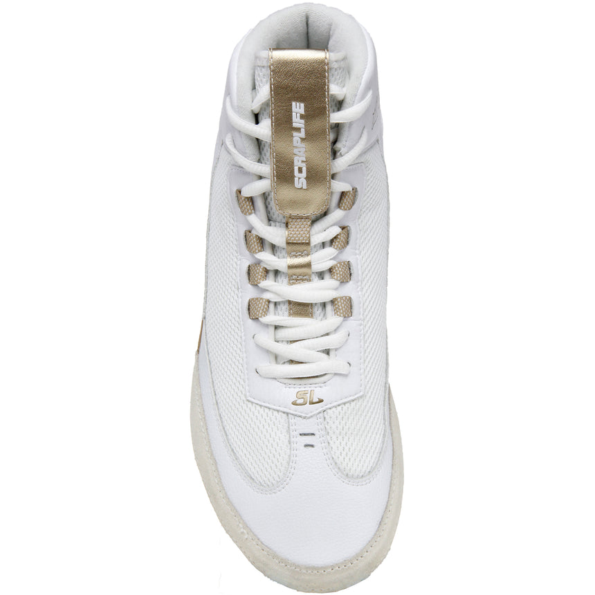 ScrapLife Ascend One Wrestling Shoes in White and Gold top view